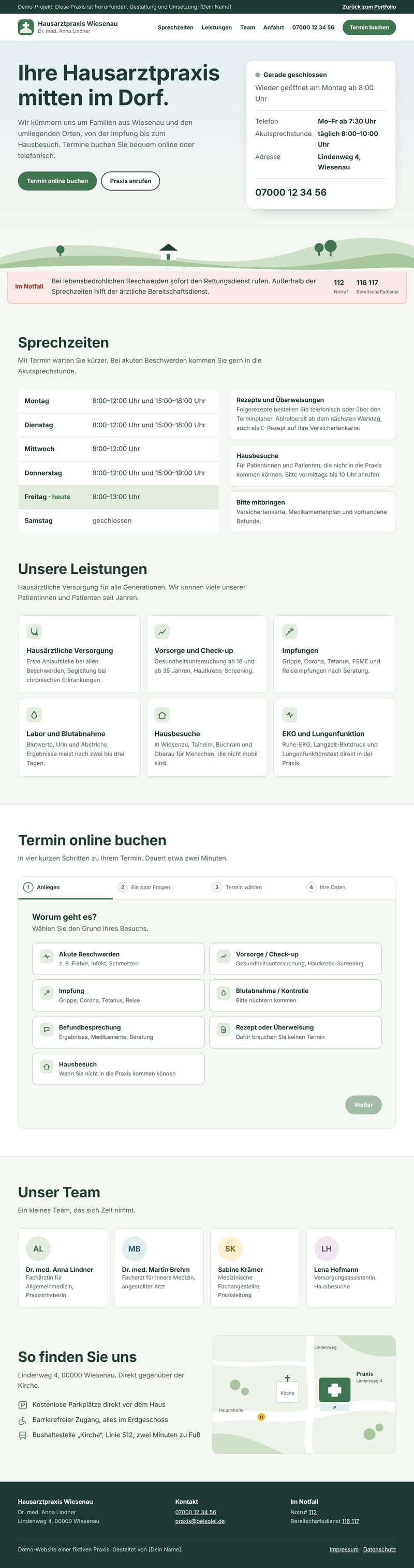 Ganze Startseite der Hausarztpraxis Wiesenau