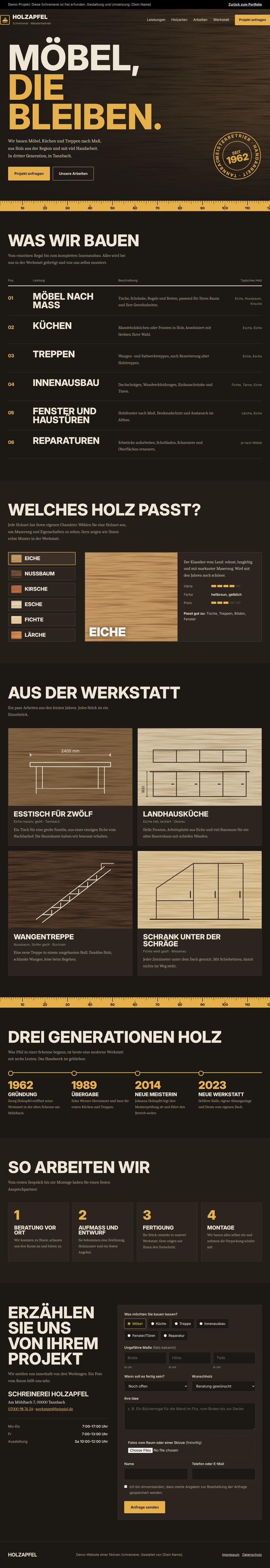 Ganze Startseite der Schreinerei Holzapfel