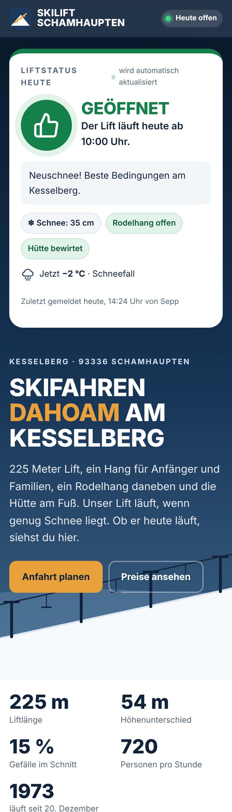 Startseite Skilift Schamhaupten mit Live-Liftstatus und Wetter